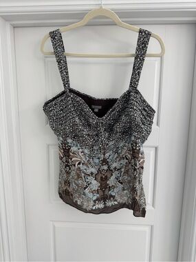 Ann Taylor Floral Brown & Blue Sleeveless Women's Top